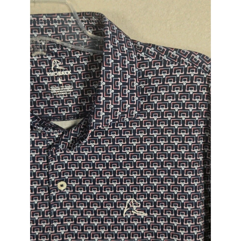 Rhoback Polo Shirt Mens L Navy Basketball Goa l All Over Print Golf Shirt